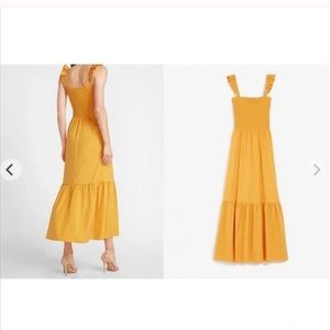 Express Yellow Smocked Bodice Flounce Maxi Dress Tiered Ruffle